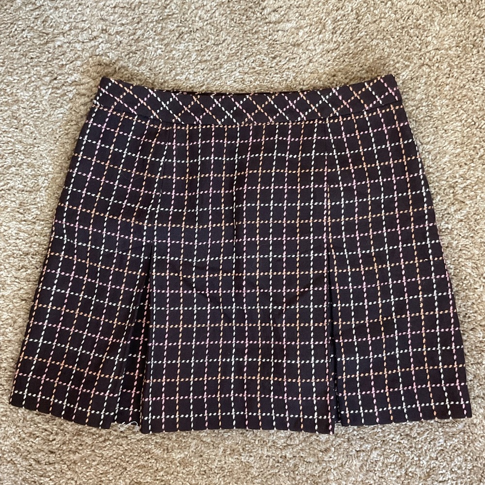 NWT Ann Taylor Loft 100% Wool Tweed Mini Skirt 8P Petite Brown Pink Check - Picture 6 of 6